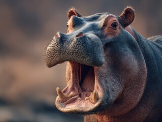 Huge Hippopotamus Yawning The Wild