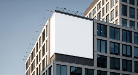 Blank billboard on modern building exterior