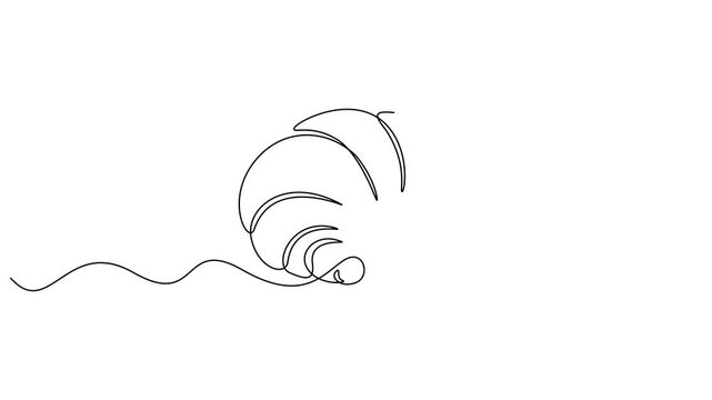 Self drawing line animation Croissant badge bakery continuous one single line drawn concept. Full length animation