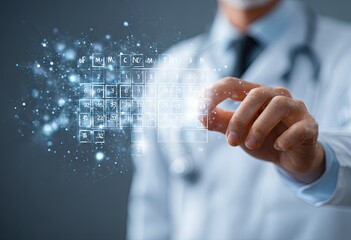 Doctor interacts with a holographic periodic table calendar