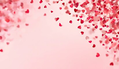 Abstract hearts falling on a soft pink background