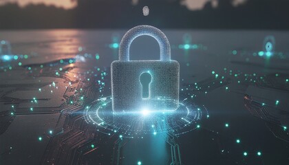 Futuristic Cyber Security Concept with Digital Padlock and Circuit Board