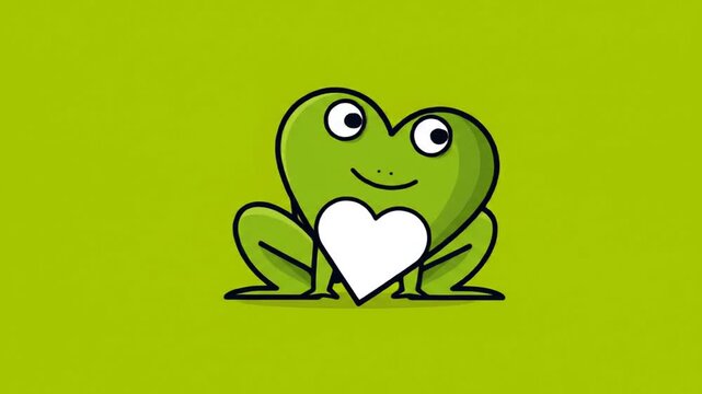 Cute heart-shaped frog on lime green background