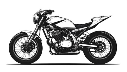 Obraz premium Side view of a meticulously detailed, classic motorcycle rendering, showcasing intricate line work and a monochromatic aesthetic.