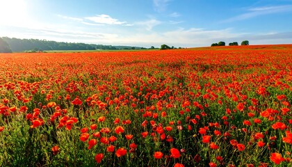 Obraz premium Lush poppy field at sunrise