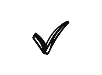 A simple, hand-drawn checkmark against a black background.  The checkmark is dark gray/black with subtle, speckled, colorful details