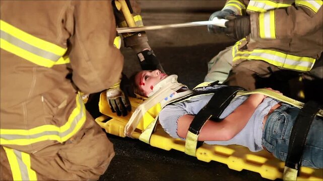 Injured Teen Girl Placed on Backboard After Car Accident