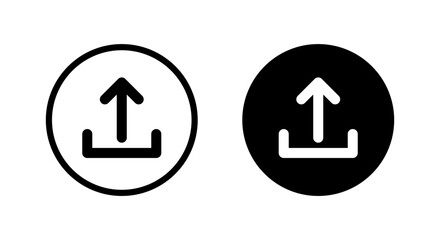 Upload icon in black circle. Publish symbol. Up arrow with base line concept
