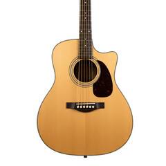 Acoustic Guitar Closeup View of a Natural Wood Guitar isolated on transparent background