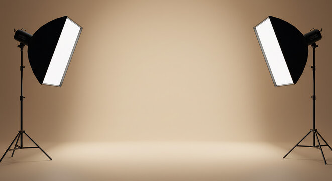 Studio Lighting Setup with Two Softboxes on Beige Background. - Powered by Adobe