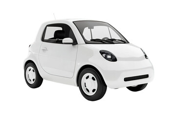 Compact white electric car isolated on a transparent background.