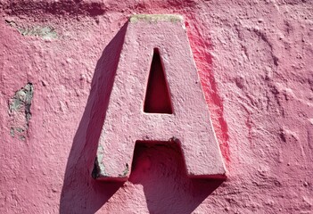 Textured pink wall with the letter A.