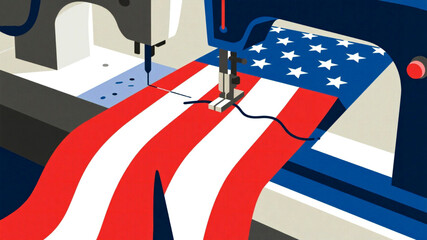 Crafting American Pride Hand Sewing Stars and Stripes on the USA Flag, a Symbol of Patriotism and Independence Day, Ideal for News, Campaigns, and Patriotic Projects