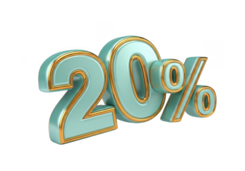 3d light blue 20 percent discount isolated on transparent background