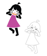 Fototapeta premium Cute Girl Silhouette Vector Set Cartoon Character.