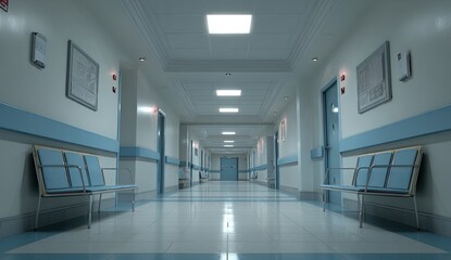 Obraz premium Empty hospital hallway at night (10)