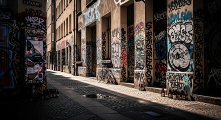 Naklejka premium Graffiti-covered alleyway (1)