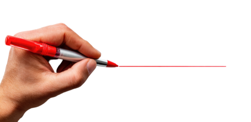 Hand holding a red marker, drawing a straight line