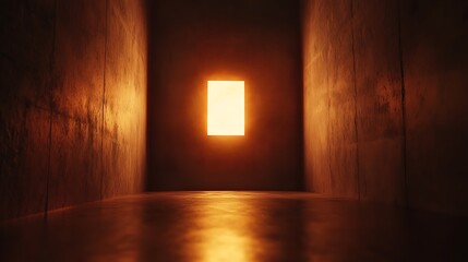 Dark hallway with bright glowing window in center image