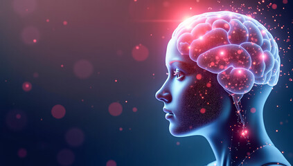 Obraz premium a hologram of a human face brain artificial intelligence