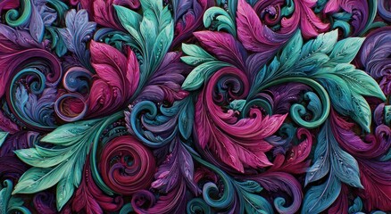 Intricate floral design with swirling patterns.