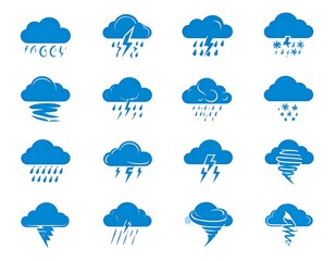 Obraz premium Blue weather icons, various types