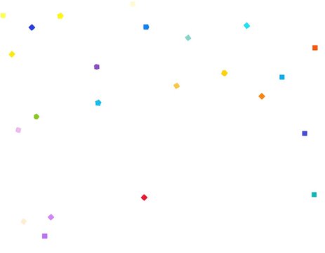 Scattered colorful shapes on white background