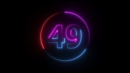 A dynamic circular animation, and glowing neon number 49 animation . on a black background. and creating a stunning video 4k video - Powered by Adobe