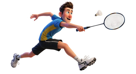 Enthusiastic badminton player showcasing dynamic energy in athletic competition