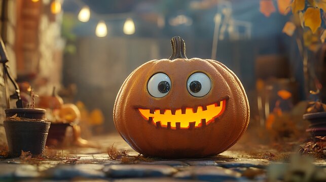 Halloween pumpkin with a mischievous grin cartoon character