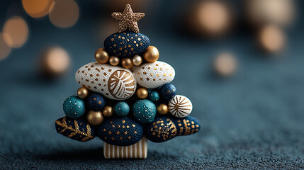 Fototapeta premium creative christmas tree design made gift box holiday decorations blue background flat lay style