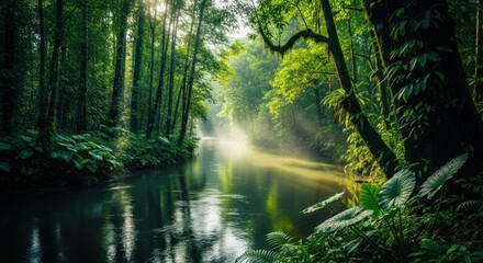 Lush jungle river scene