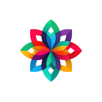 Vibrant, multicolored, pixelated flower design radiating outwards.  Colorful geometric shapes create a complex, symmetrical pattern