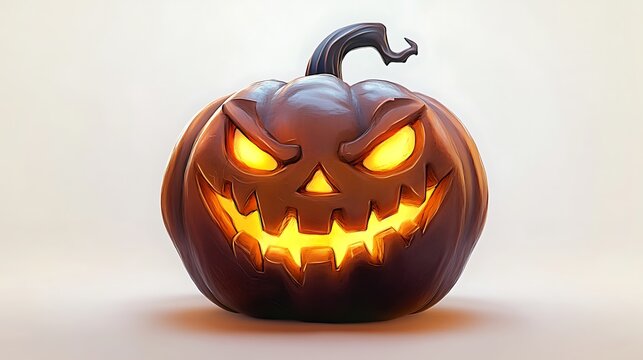Cartoon pumpkin with spooky face on a white background