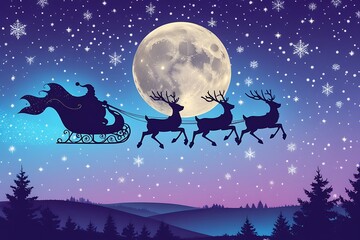 Santa claus sleigh ride through starry night sky
