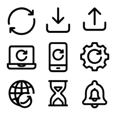 Collection of Black and White Icons Representing Various Digital Actions and Concepts.