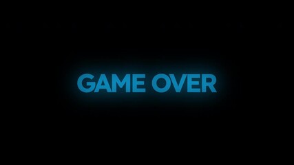 Blue neon GAME OVER text glowing with flashing light, perfect for retro arcade themes, luminous digital design, flicker effect. - Powered by Adobe