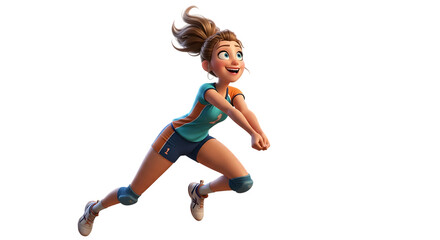 Energetic cartoon volleyball player in action with determined expression