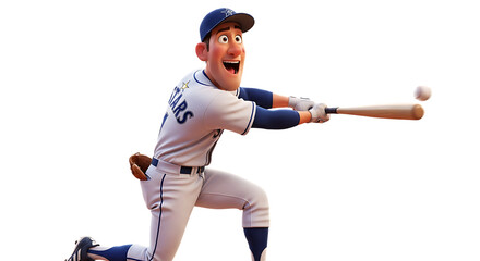 Animated baseball player connecting with a pitch showing power and determination