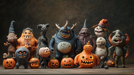 Animated Halloween monsters posing for a picture