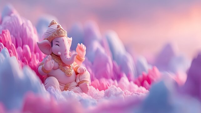 Colorful Ganesha Celebration in a Whimsical Fantasy Land - Close-Up Digital Art Design - Powered by Adobe