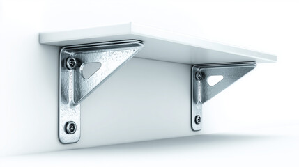 Wall shelf supported by triangular metal brackets