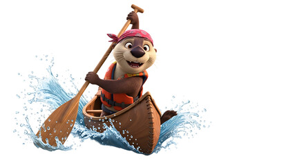 Animated otter enjoying a canoe ride, showcasing playful outdoor adventure