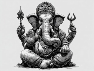 Minimal Outline Artwork of Meditating Ganesha Serenity in a Spiritual Environment