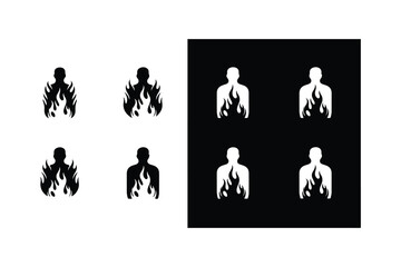 Human silhouette with flames at the bottom in black and white fire burning