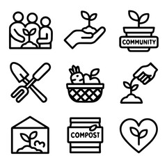 Community Gardening Icons for Sustainable Living.