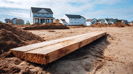 New House Construction Site with Lumber and Earthworks Preparation