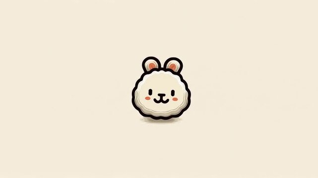Cute cartoon rabbit head on light beige background