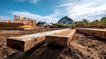 New Home Construction with Wood Framing on a Clear Day