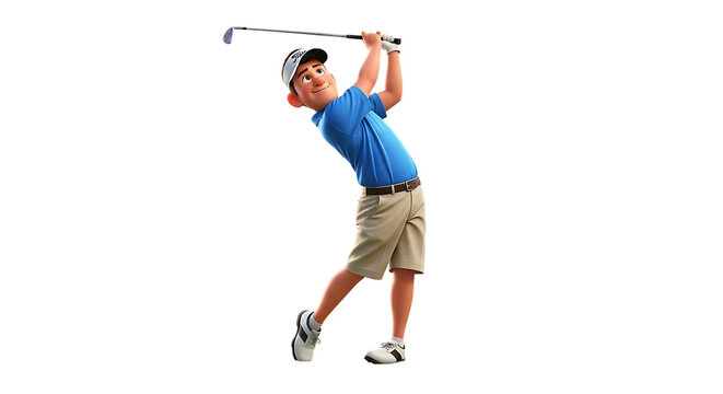 Animated golfer delivers powerful swing with precision and determination